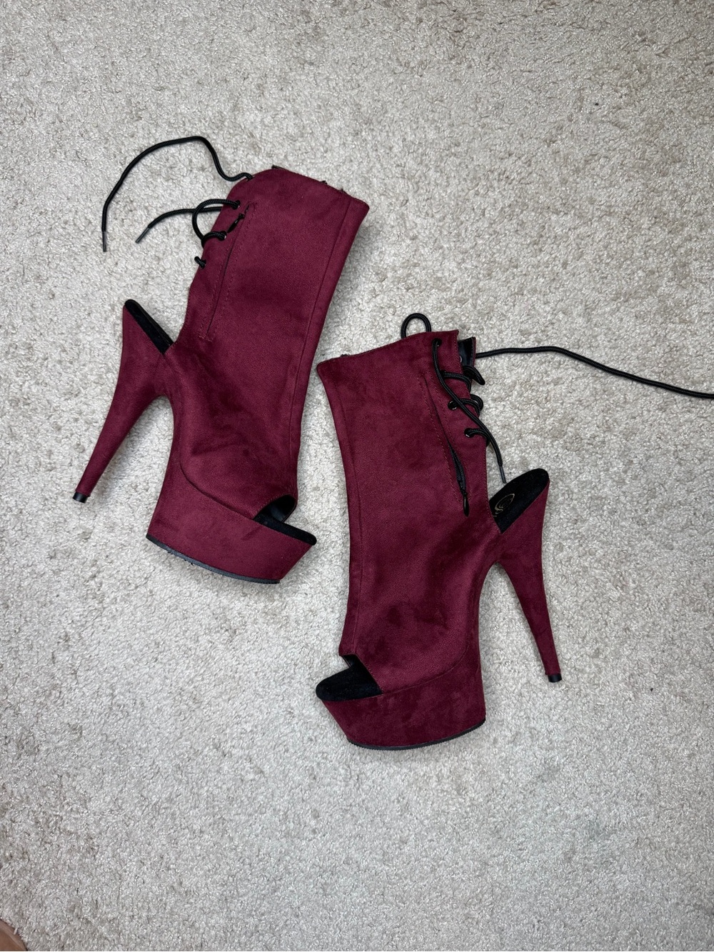 Pleaser Women's Burgundy Peep-Toe Lace-Up Platform Heels